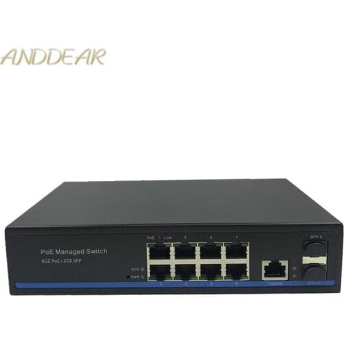 Management 8 Port 10/100/1000Mbps PoE Ethernet Switch Managed Switch With 2 Gigabit SFP Slots IGMP VLAN Management PoE Switch