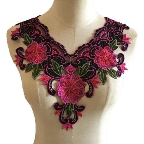 High quality fashion flower embroidery lace neckline decoration sewing craft supplies fake collar applique accessories clothing