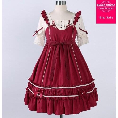 Japanese short sleeve op high waist splice fake two pieces lolita dress female fashion botton bow decorate snowflake dress L633