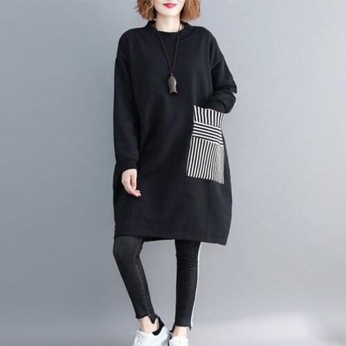 6XL Women Sweatshirt Oversize Cotton Long Sleeve Black Casual Loose Midi Hoodies Autumn Winter Clothes 2021 Ladies Pullover W059