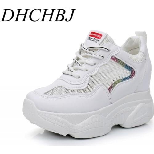 Autumn Women 8 cm Heels Platform Height Increasing Shoes Wedges High Hidden Heel Shoes Female Footwears Lady Sneakers SIZE 35-39