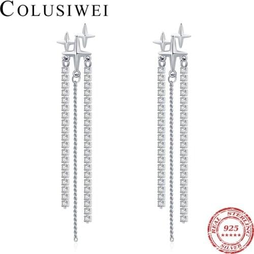 Colusiwei 925 Sterling Silver Various Stars Drop Earrings Long Chain Tassel Single Dazzling Clear CZ Earring For Women Jewelry