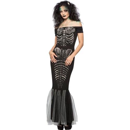 Free Shipping Mermaid Halloween Costume Off Shoulder Sexy Skeleton Mermaid Party Costume for Women 3S89038-2