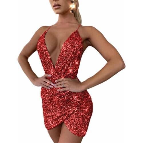 New Sexy Dress Women Bodycon Sleeveless Backless Sequins Pencil Dresses Spaghetti Strap Evening Party Femme Short Mini Sundress