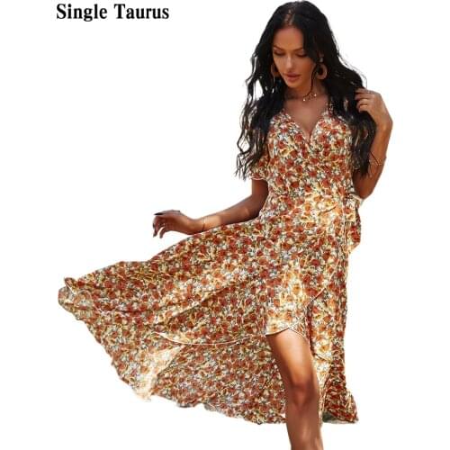 Female Floral Print Dress Fashion Summer Shorts Sleeve V Neck Sexy Ruffle Chiffon Bandage Waist Slim Mid Vestido Feminino 2021