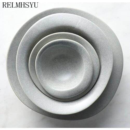 1PC RELMHSYU Nordic Style Ceramic Stone Western Home Pasta Salad Personality Irregular Dinner plate Tableware