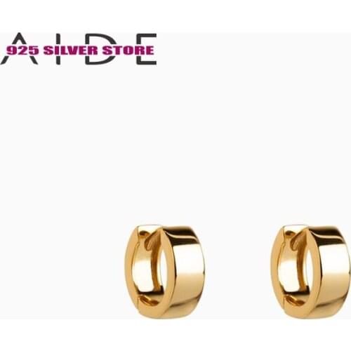Aide 925 Silver Huggie Earrings Wide Glossy Hoop Earrings For Women Men Brinco Prata 925 Earrings With Charm Engagement Gifts