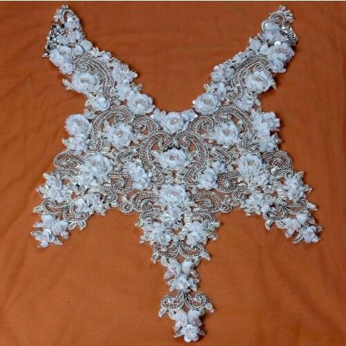 Off white large pattern with heavy beads applique patch ployester embroidery patch wedding dress Accessories