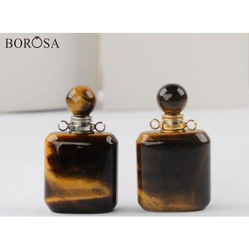 BOROSA Square Tiger Eye Essential Oil Diffuser Connector for Necklace 3/5Pcs Women Natural Stone Perfume Bottle Pendant WX1504