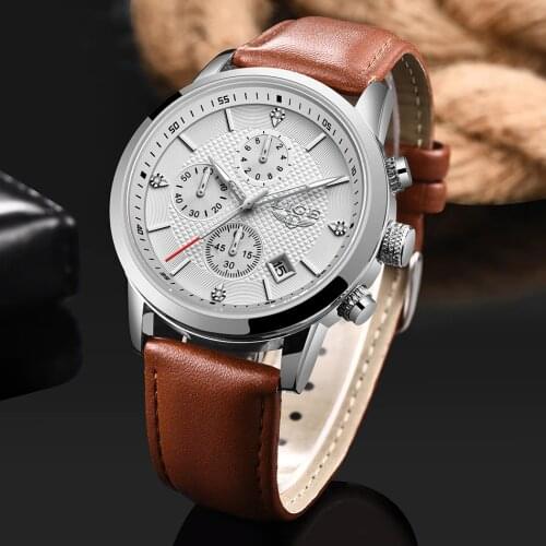 2020 LIGE Top Brand New Casual Fashion Men Quartz Watch Luxury Military Leather Strap Chronograph Men Watch Relogio Masculino