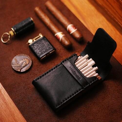 Retro Leather Wooden Series Slim Pipes Cigarette Case Box 20pcs Portable Fine Creative Black Ultra-thin Smoking Holder Men Gifts