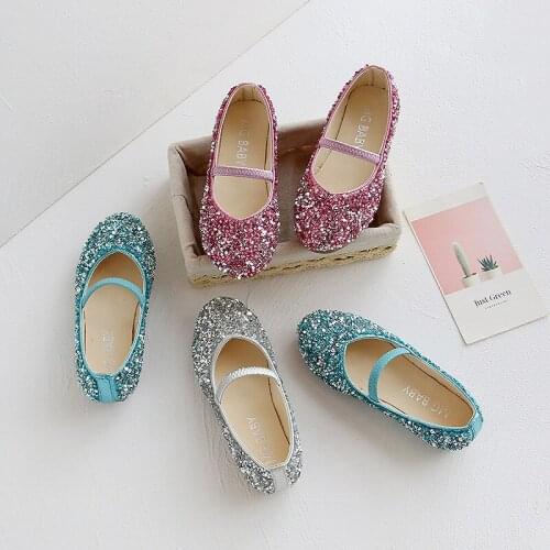 Childrens spring and autumn girls catwalk sequin crystal shoes Baotou fashion soft-soled princess shoes baby peas shoes tide