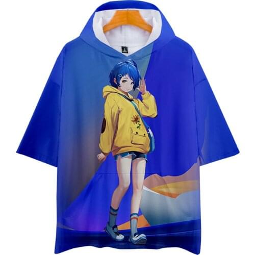 Kawaii Japanese Anime Wonder Egg Priority T-shirts Men Boy Hooded T shirts Short Sleeve Streetwear Hip Hop Summer Hooded Tees