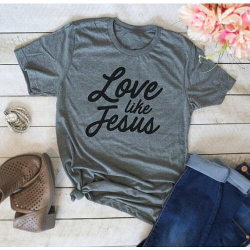 Love Like Jesus Graphic T-Shirt Christian Slogan Harajuku Tee Unisex Gray Grunge Gift Tops Summer Stylish Trendy Outfits Shirts