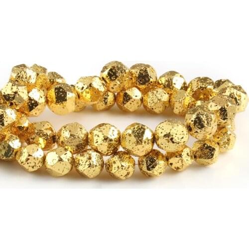6/8/10/12mm Faceted Gold Plated Volcanic Stone Bead Natural Lava Mineral Loose Beads for Jewerly Making DIY Bracelets 15inch