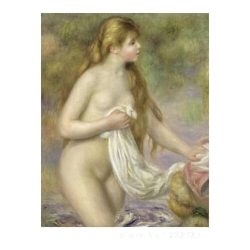 Art canvas paintings Bather with Long Hair-Pierre Auguste Renoir reproduction High Quality Handmade