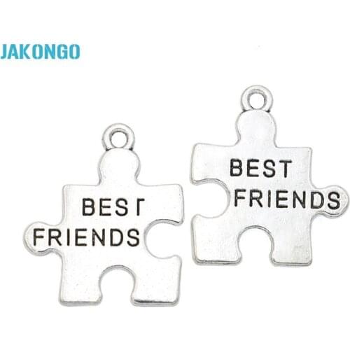 JAKONGO Antique Silver Plated Best Friends Charms Pendants for Jewelry Making Bracelet DIY Handmade Craft 23x27mm