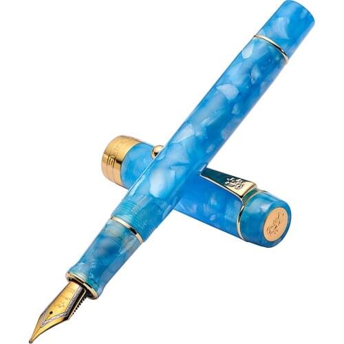 Jinhao 100 Centennial Ice Blue Resin Fountain Pen EF/F/M/Bent Nib Golden Clip Converter Writing Business Office Gift Ink Pen