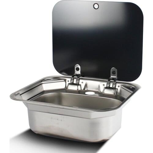 Caravan Boat RV Stainless Steel Hand Wash Basin Sink with Tempered Glass Lid