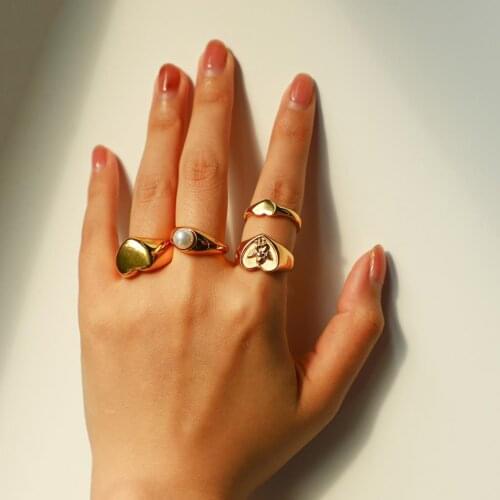 316L Stainless Steel Heart Shape Angel Rings For Women Luxury Elegant Pearl Croissant Rings Female Engagement Jewelry