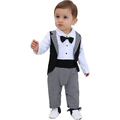 Newborn Infant Baby Boy Clothes Tuxedo Gentleman Onesie Romper Jumpsuit Wedding Gentleman Outfits Kids One Piece Overalls