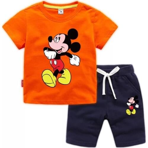Disney Mickey Mouse Baby Boy Clothing Set Girl T-shirt Tops + Pants 2 Piece Kids Girl Clothes Suits Casual Children Outfits
