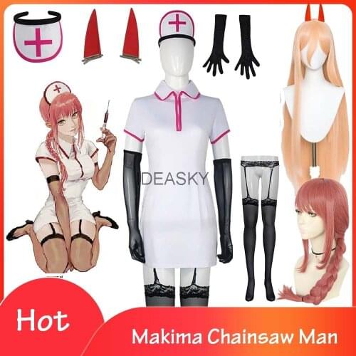 Anime ChainsawMan Makima Chainsaw Man Cosplay Sexy Power Nurse Uniform Cosplay Costume Women Carnival Halloween Party horns wig