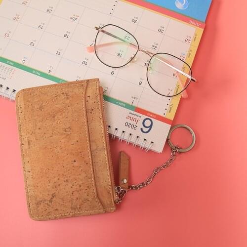 Hot Selling Beige Color Stylish Cork Coin Purse Women Zipper KeyChain Wallet Lady Simple Design
