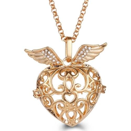 Mexico Music Ball LOVE Heart Pendant Vintage Angel Wing Zircon Aromatherapy Necklace Perfume Diffuser Locket Pregnancy Jewelry