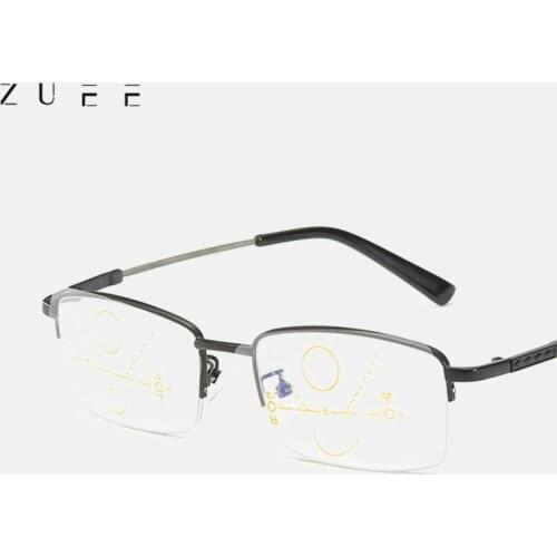 Memory Titanium Multifocal Reading Glasses Progressive Bifocal Anti Blue Ray UV Protect Presbyopic Glasses Half Frame Men Women