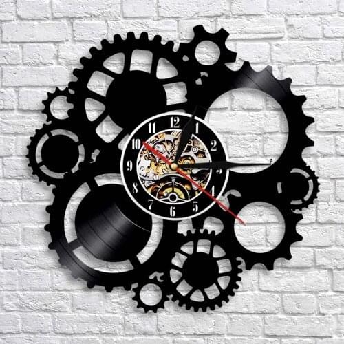 Vinyl Record Wall Clock Modern Design 3D Decorative Steampunk Clock with 7 Different Color LED Change Gear Wall Watch Home Decor