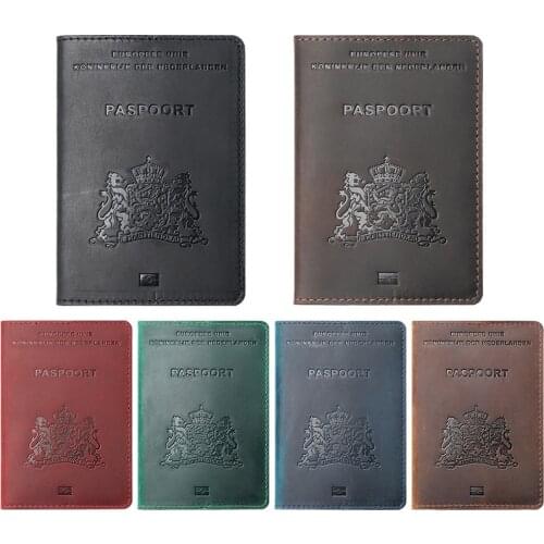 Genuine Leather Netherlands Passport Cover For Holland Credit Card Holder Passport Case Unisex Travel Wallet