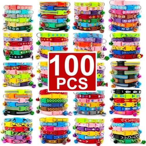 Wholesale 100Pcs Collars For Dog Collar With Bells Adjustable Necklace Pet Puppy kitten Collar Accessories Pet shop products