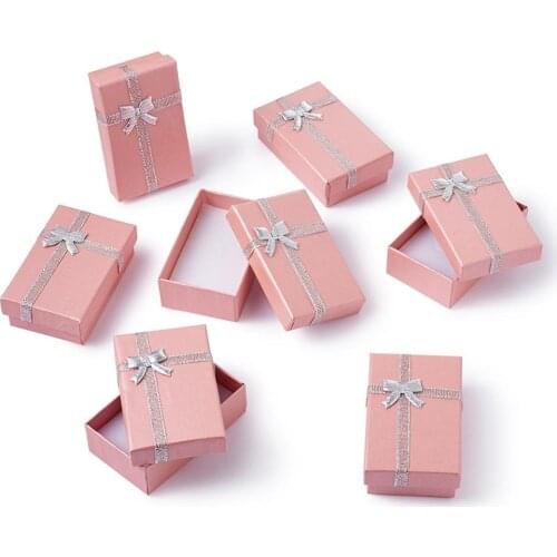 24pcs Cardboard Jewellery Gift Boxes Display For Jewelry Packing Box Pink with Bowknot and Sponge Inside 80x50x25mm