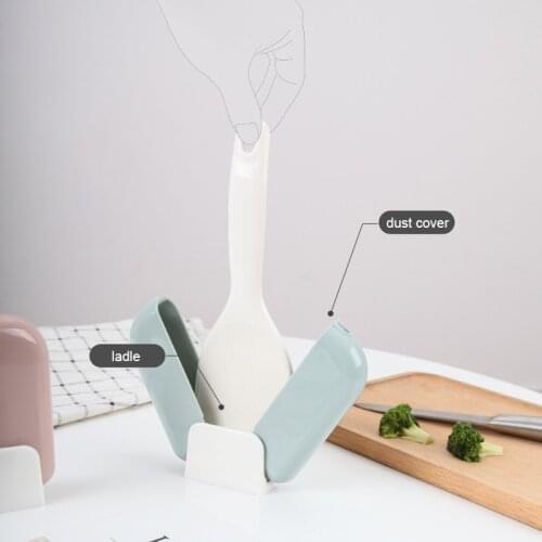 Creative Rice Spoon & Holder Stand Automatic Opening & Closing Anti Dust Stand-up Storage Rack Kitchen Tool TS2