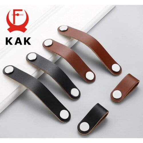 KAK Leather Cabinet Knobs and Handles for Kitchen Cupboard Door Pulls Black Brown Furniture Handle Wardrobe Dresser Knobs