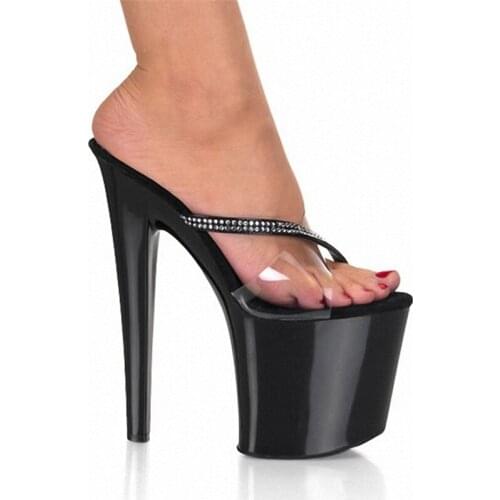 20cm Ultra High Heels Slippers Sexy Transparent Crystal Shoes 8 Inch Banquet Plus Size Womens Shoes Sexy Rhinestone Stilettos
