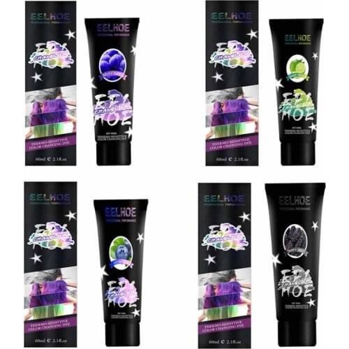 60ml Thermochromic Color Change Hair Dye Easy Wash Paint Magical Grey Purple Green Blue Hair Color Dye Cream For DIY Hair Style