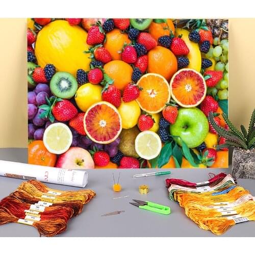 Fruit Printed Fabric 11CT Cross-Stitch DIY Embroidery Patterns DMC Threads Hobby Painting Handmade Handiwork For Adults Sales