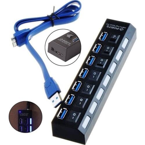 USB Hub 3.0 7 Port USB 3.0 Hub Splitter With Power Adapter Multi USB C Hab High Speed 5Gbps Type C 3 Hub for PC with adapter