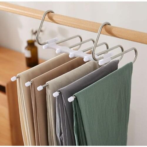 5-in-1 Hanger for Pants Multifunctional Pants Hanger Portable Stainless Steel Hanger for Clothes Trousers Coat Storage Organizer