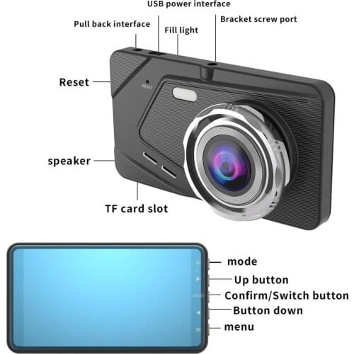 4-inch Screen Dash Cam 1080p Car DVR Video Recorder Dual Lens Car Camera Dashcam Wide Angle Video Recorder Rear Camera