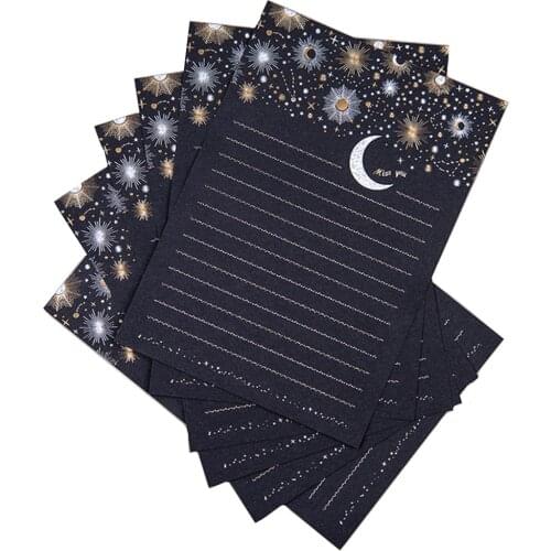 Vintage Paper Letter Europe Type High-end Bronzing Starry Moon Blessing Letter with Envelope Writing Paper Office Stationery