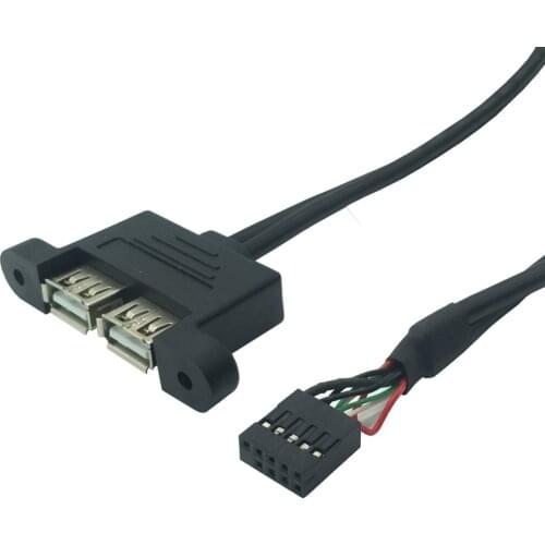 Motherboard Internal 9Pin 9P to double 2 Port USB 2.0 A Female Panel Mount DATA Cable 0.3M 0.5M