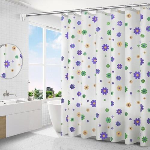 Shower Curtain Waterproof Mildew Proof Pastoral Small Flower Pattern Bathroom Curtains Punch-free Partition Curtain With Hooks