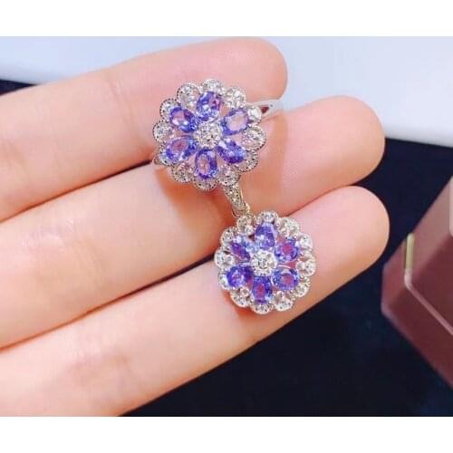 Jewelry Real Tanzanite Jewelry Set for Party 4*3mm Natural Tanzanite Silver Jewelry 925 Silver Tanzanite Ring Pendant