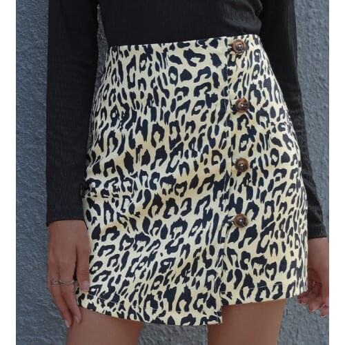 Women Sexy Leopard Print Skirt Autumn Spring High Waist Single-breasted Skinny High Street Fashion A-line Skirt
