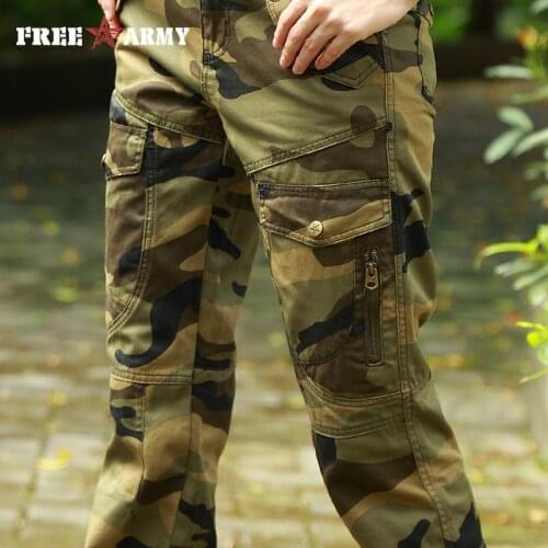 FreeArmy Brand Womens Pants New Camouflage Sports Pants For Women Metal Zipper Metal Snap Buttons Women Trousers Full Length