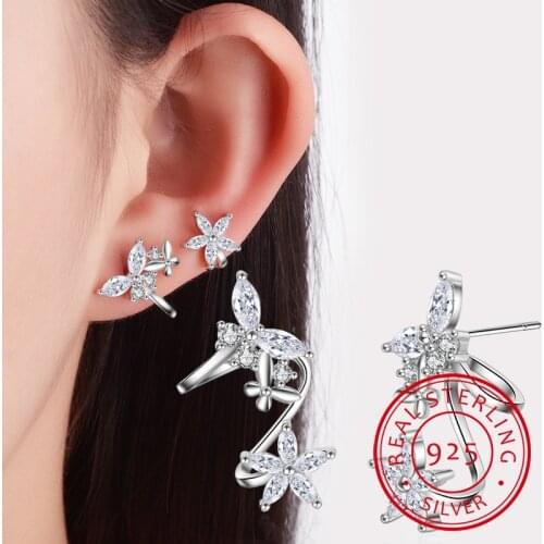 925 Sterling Silver Shiny CZ Zirconia Butterfly Stud Earrings For Women oorbellen boucle d'oreille Brincos Gift S-E333
