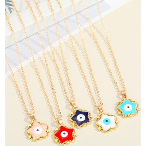1Pcs Water Drop Rainbow Evil Eye Necklace Female Jewelry Fashion Hollow Unique Flower Eye Pendant Clavicle Chain